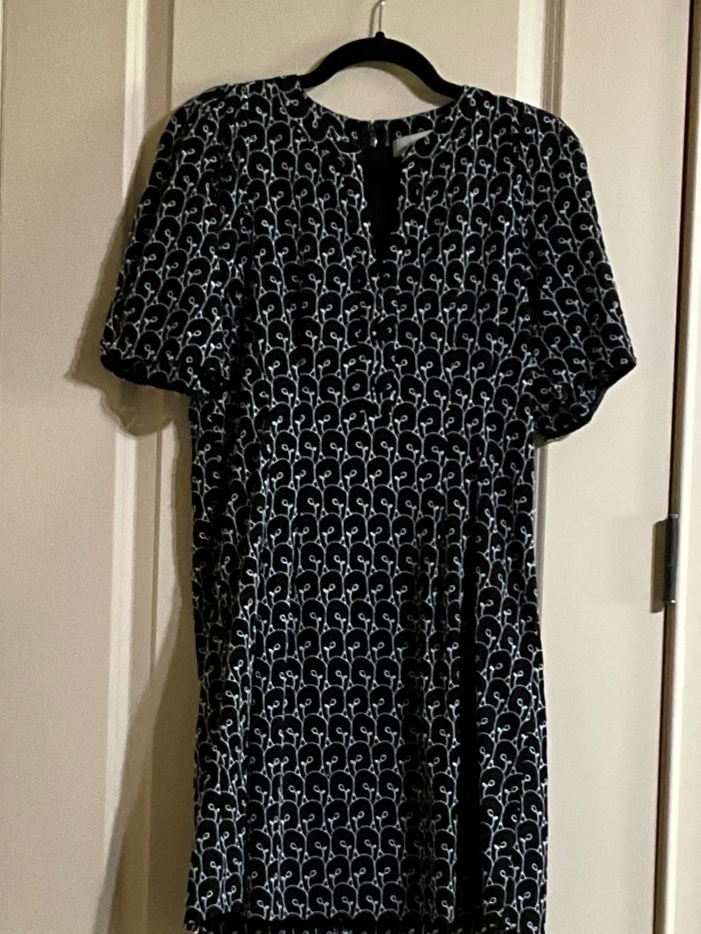 LOFT Black Midi Dress with White Floral Loop Print